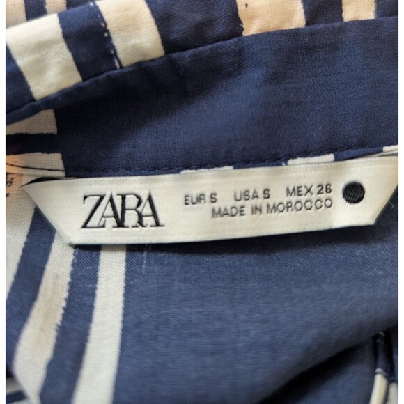 Zara Size S Maxi Shirt Dress Geometric Blue Collared Button Down Casual Chic - Picture 8 of 11